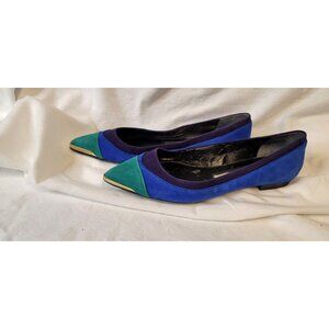 Boutique 9 Neeko 6.5 Colorblock Pointed Toe Ballet Flats Blue Green Suede Y2K
